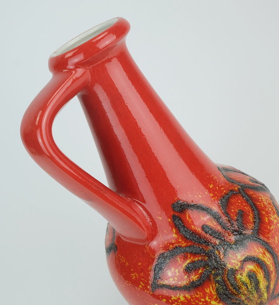 Image 1 of Bay Keramik 1960's 70's Vintage Vase Red Yellow Black Lava Pattern Model 67 30