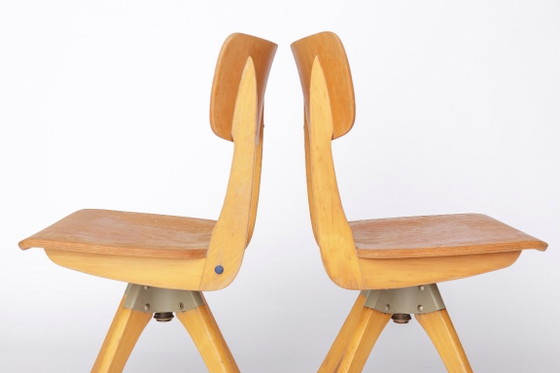 Pair Of Vintage Casala Swivel Chairs, 1970s German Industrial Beechwood Chairs, Adjustable Studio Or Desk (photo 4 of 11)
