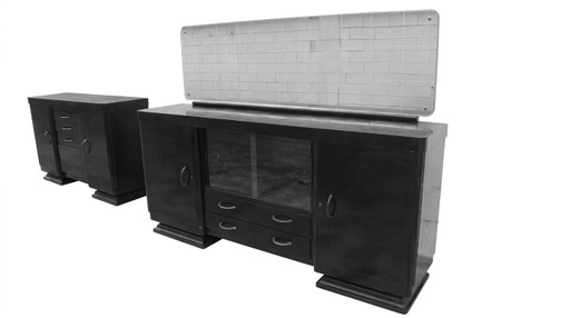 Borsani Osvaldo attributed Pair Art Deco Black Lacquered Sideboards, Bar (1930s)
