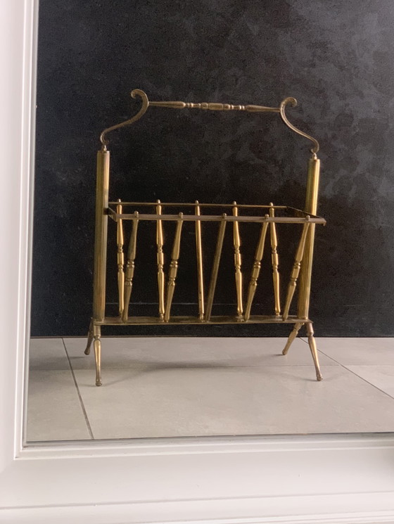 Image 1 of vintage brass magazine rack