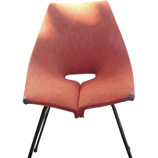 Sedia Industria di Legni Curvati-Lissone in metallo e tessuto rosso, Carlo RATTI - anni '50