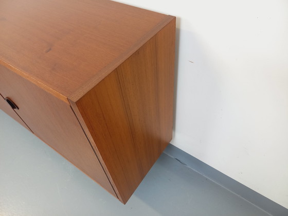 Image 1 of Enfilade meuble de rangement vintage style scandinave moderniste en teck et métal noir des années 60