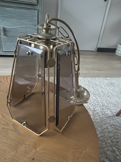 Vintage hanglamp messing rookgas