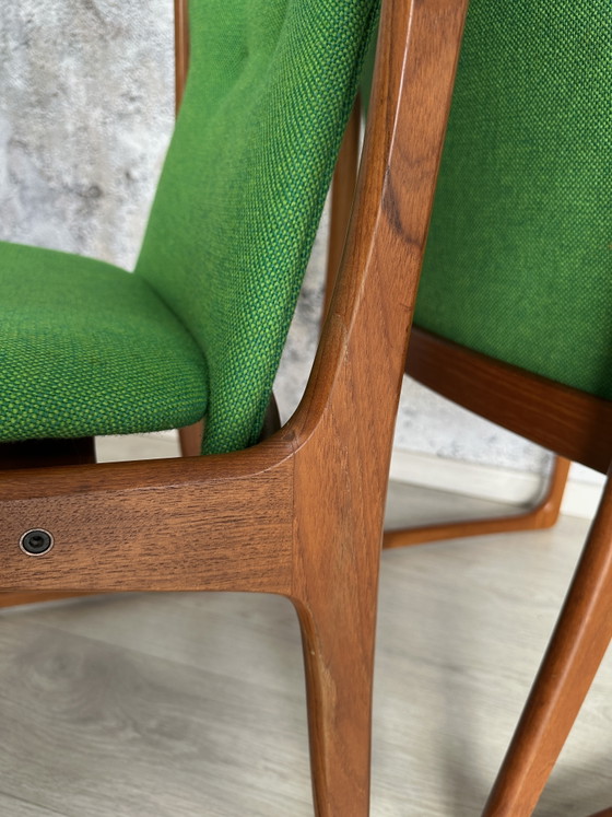 Set of 4 Danish teak chairs, green, 1970s/60s, Vamdrup – Dining chairs, Wood, Cotton (photo 12 of 13)