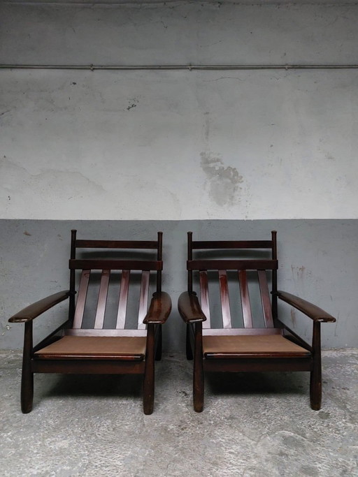 2 x Vintage Wooden Armchairs – fauteuils, Textile (photo 2 of 24)