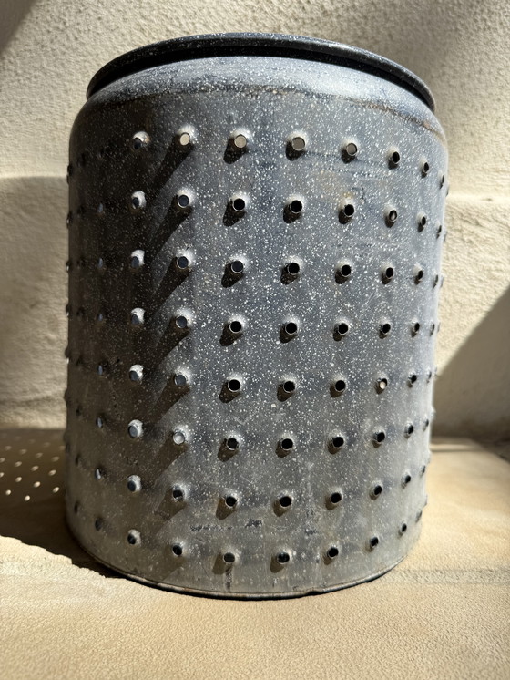 Image 1 of Pot cover vintage tole emaillee perforée 50s design tolix jieldé loft