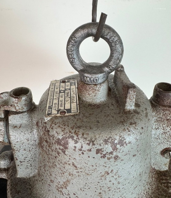 Image 1 of Black Enamel and Cast Iron Industrial Cage Pendant Light, 1960s