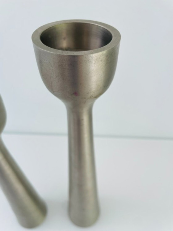 Image 1 of Scandinavian candlesticks of brushed steel – set of two