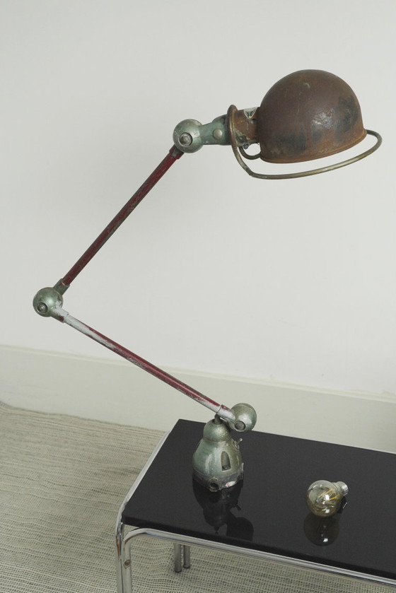 Image 1 of Vintage 1950s Jieldé Lamp Standard Industrial Wall Light, Two-Arm Early Model Riveted Label, French Factory Workshop Patina, 195