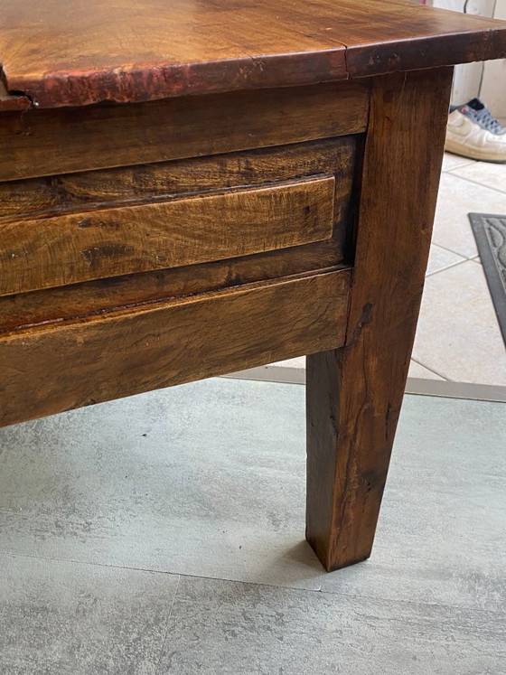Image 1 of Rustic farmhouse coffee table in solid wood with 2 drawers, circa 1930