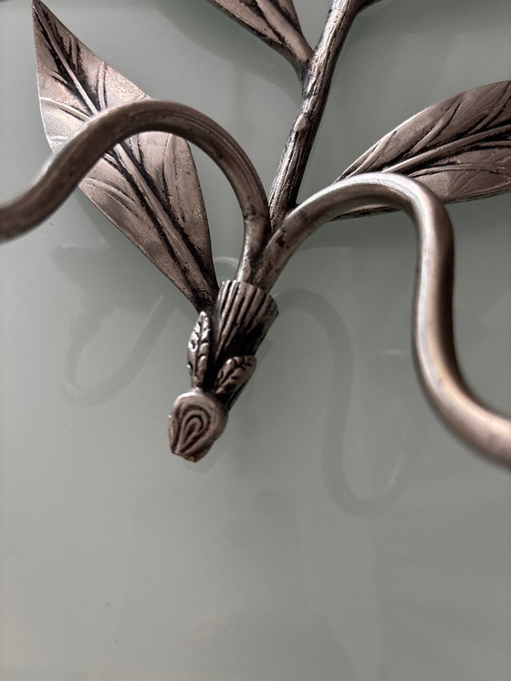 Pair of floral wall sconces, silver-colored metal, Candle holders (photo 9 of 11)