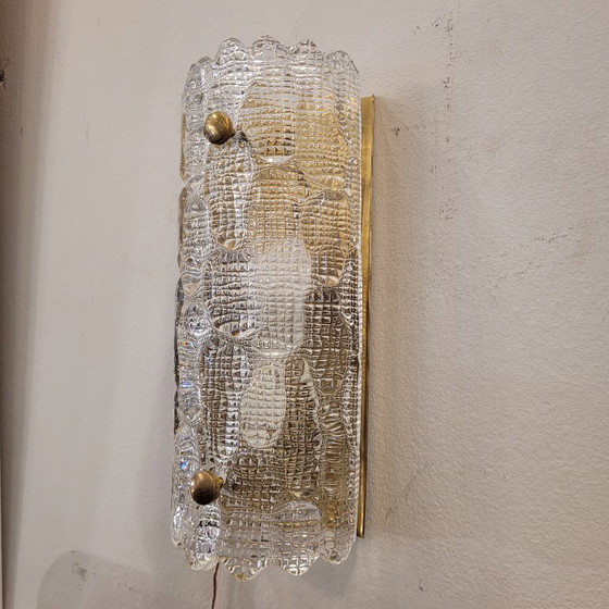 Image 1 of Pareja de apliques, cristal y latón dorado, Carl Fagerlund para Orrefors, 70's - Suecia