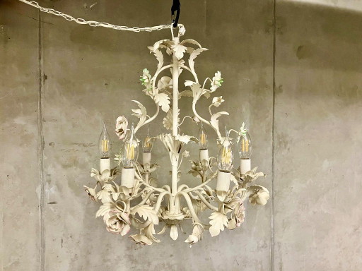 🇮🇹 Lampadario in metallo bianco in stile fiorentino