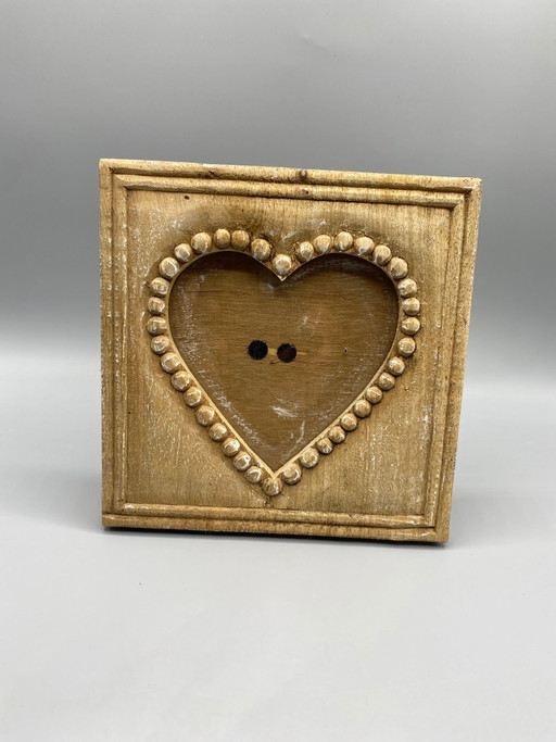 Patinated wooden heart photo frame – Jardin d'Ulysse – decoratieve objecten
