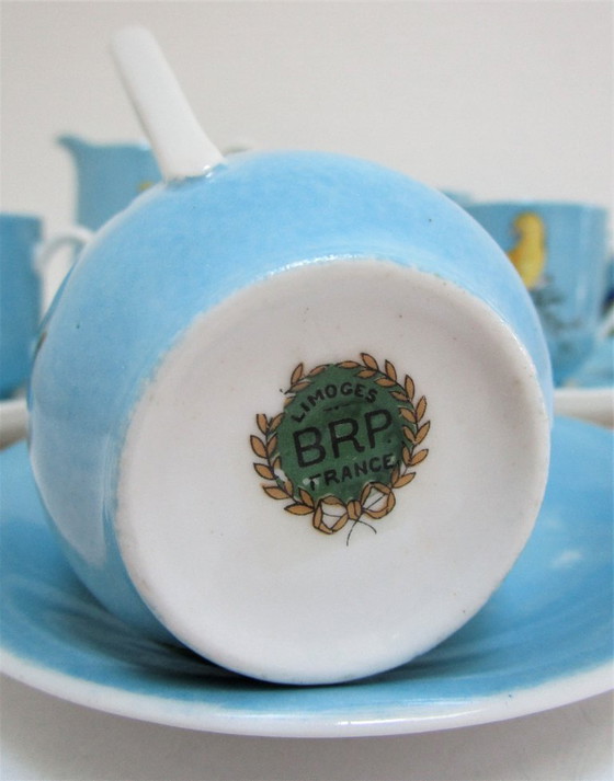 Image 1 of Limoges porcelain parakeet-decorated coffee service