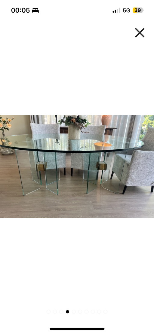 Ghyczy Vintage glazen en messing eettafel