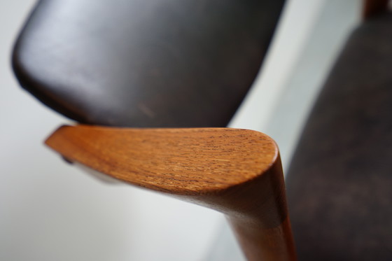 Image 1 of 6 Kai Kristiansen stoelen | Model 42 | Teak Leder patina
