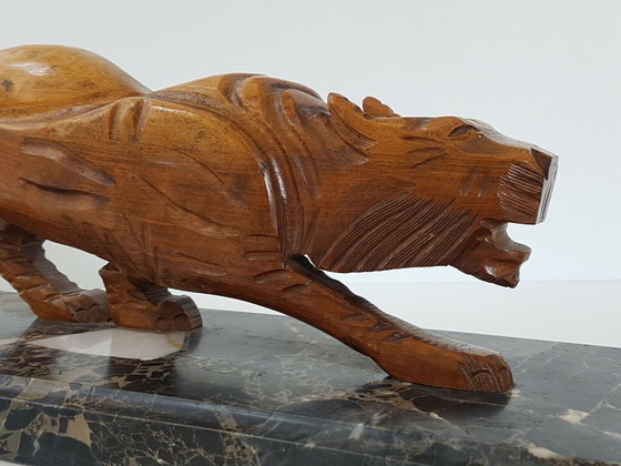 Image 1 of Art Deco Panter 1920-1930 in walnoothout en marmer, vintage jaren 20, 30, 1920, 1930