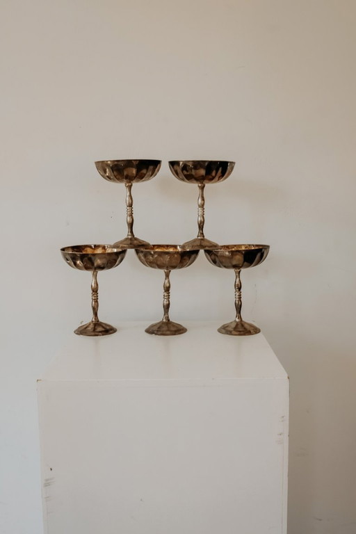Silver-plated champagne coupes with gold-plated interior — set of 5 – tafelaccessoires, Metal