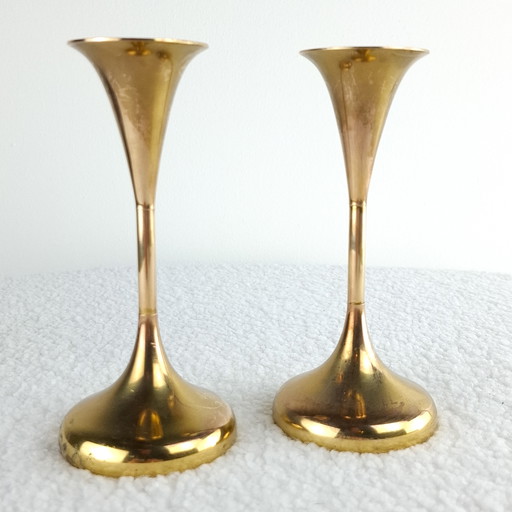 2 chandeliers vintage en laiton en forme de trompette, années 60/70, style danois