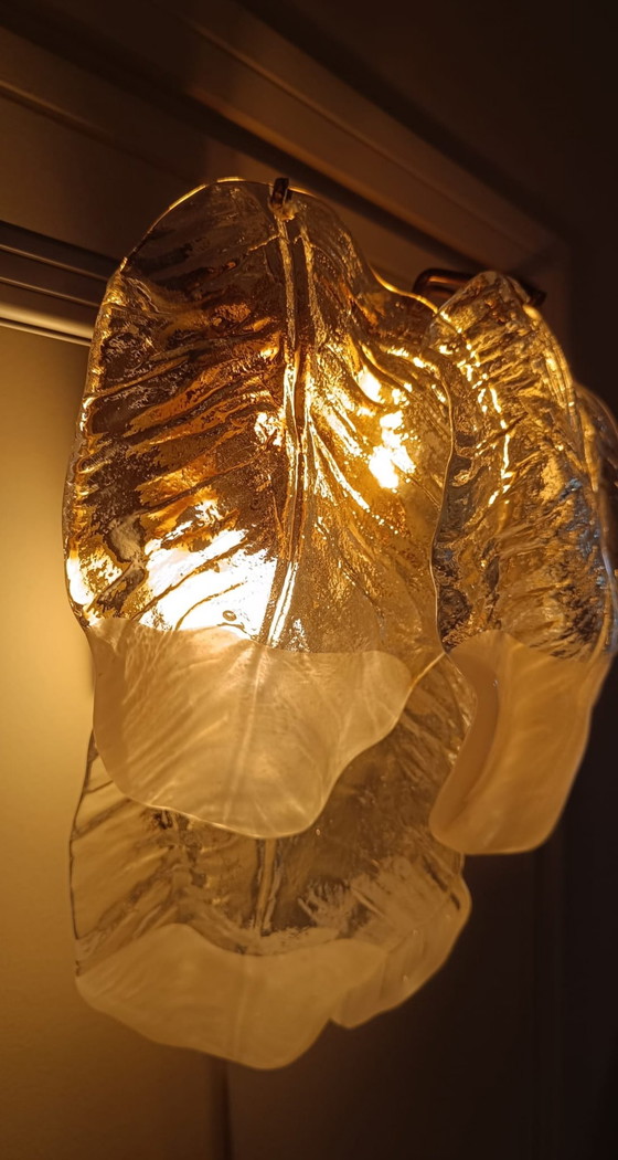 Image 1 of Mazzega Vintage Blad Wandlamp — Murano Glas (Italië, jaren 70) Gemaakt in Italië