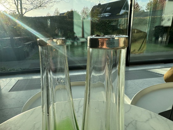 Deux Vases en verre, verts et finis avec de l'argent, J H Worrall Son & Co Ltd 1909, Vintage (photo 3 sur 5)