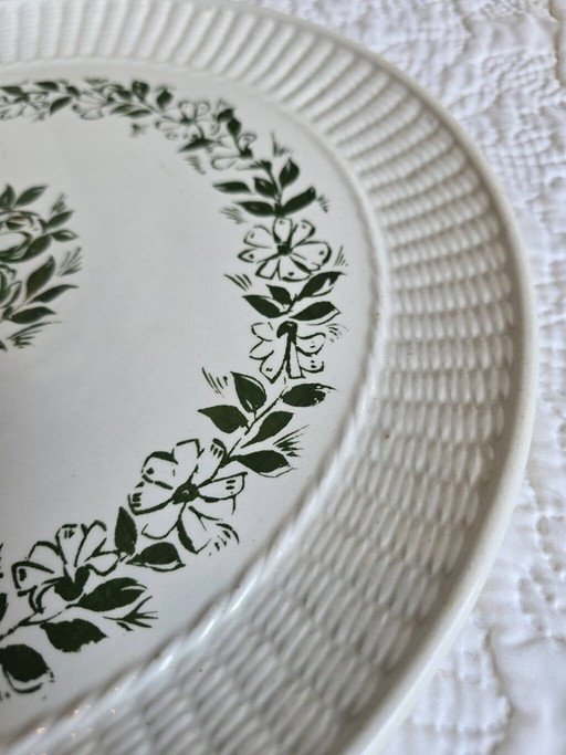 Plat Ovale en Faïence de Gien France, Décor Fleurs Vertes, Bord Relief Vann – tafelwaar, Ceramic (photo 2 of 5)