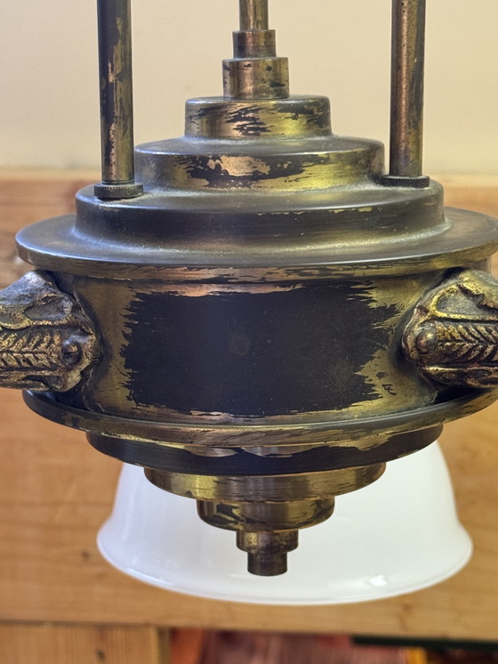 Image 1 of Rare Art Nouveau pendant lamp | 3 perfect original opal glass shades | 1905–1925