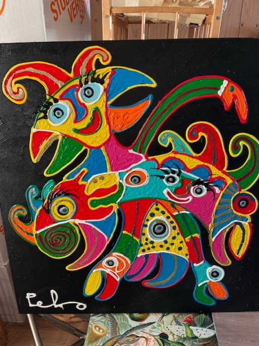 Original Peko painting 80x80 – colorful expressive artwork