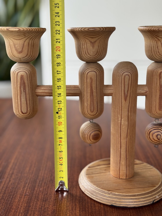 Image 1 of Vintage Aarikka Finland houten kandelaar - zeldzaam Scandinavisch design