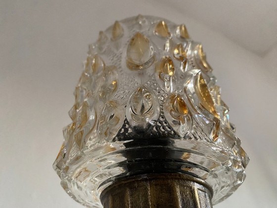 Vintage 1970s Amber Pressed Glass Table Lamp (photo 9 of 9)