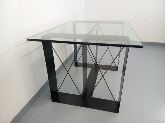 Image 1 of Vintage rectangular high table in glass and black metal from the 80s