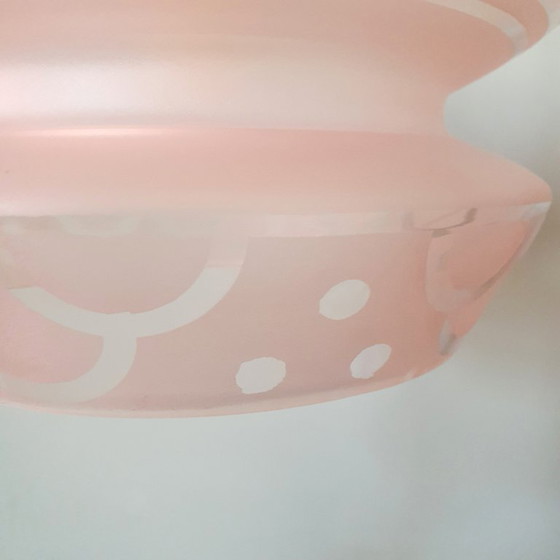 Image 1 of Vintage hanglamp - rose opaline glas met frosted textuur en decoratie 