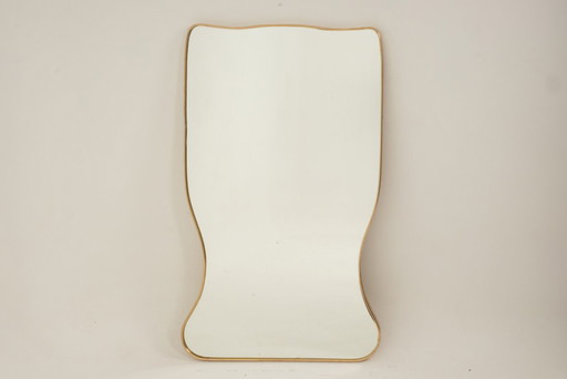Specchio in ottone dorato nello stile di Gio Ponti e degli anni '80.