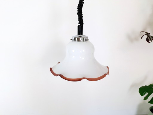 Vintage White Glass Hanging Light, Tulip Pendant Light, Retro Fazzoletto Style Light