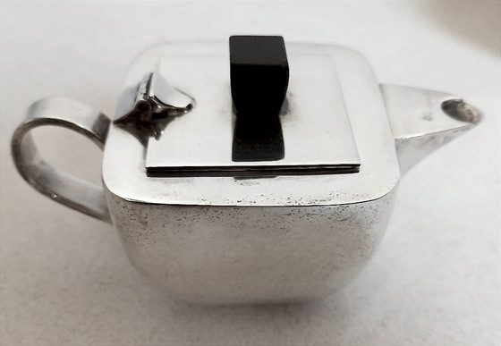 Image 1 of Servizio da tè Art Déco in tre pezzi, in argento e palissandro.