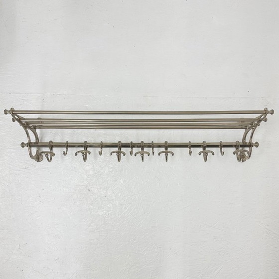 Portemanteau en métal avec étagère à chapeaux et crochets, Portemanteaux, Argenté, Art Nouveau (photo 10 sur 15)