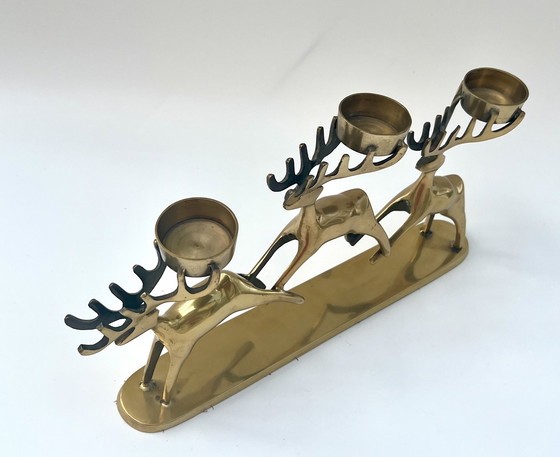 Image 1 of Vintage messing kandelaar met hertmotief – Deens design D&C – Mid-century