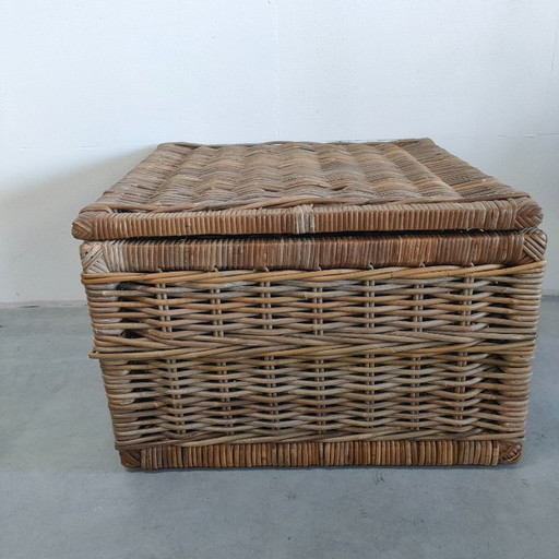 Vintage rattan/rieten 'Boho chic / Riviéra Maison' stijl mand/salontafel dekenkist – opbergkast, Other
