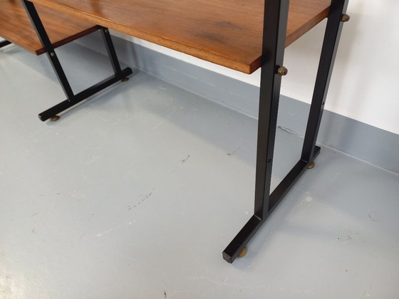 Image 1 of Vintage Italian triple modular bookcase in teak and metal from the 1960s