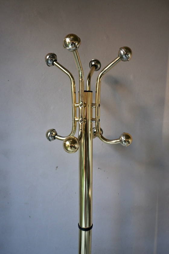 Vintage Hollywood Regency Coat rack Brass and Marble '70, Metal, Stone, Gold (photo 2 of 10)