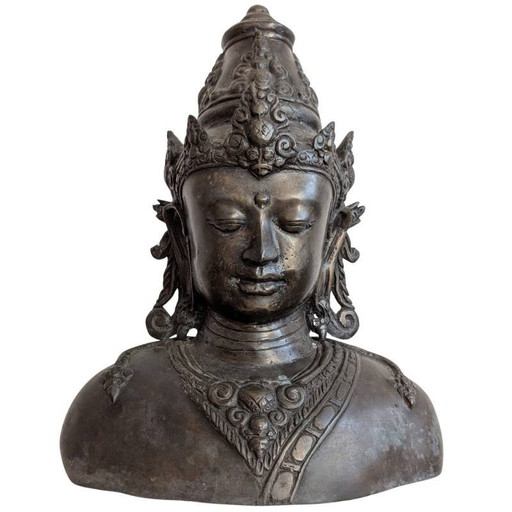 Antieke bronzen Vishnu buste met kroon – kavel 135