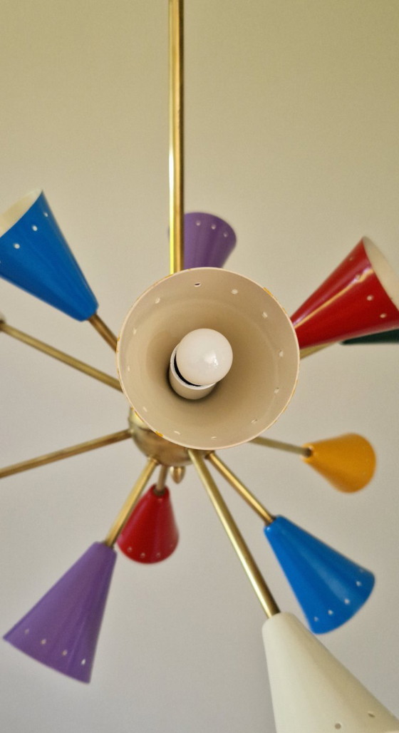 Image 1 of Vintage Stilnovo Sputnik chandelier, Italian mid-century style, brass
