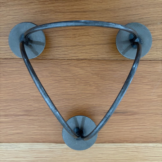 Vintage three-arm metal candle holder, minimalist, 20 cm, Grey (photo 4 of 5)