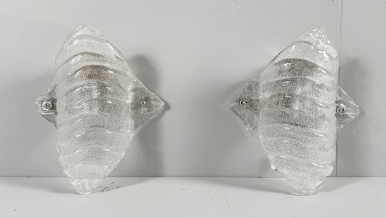 Image 1 of Mid-century frosted glass wall lamps/wall lights, Murano, Germany, 1970s