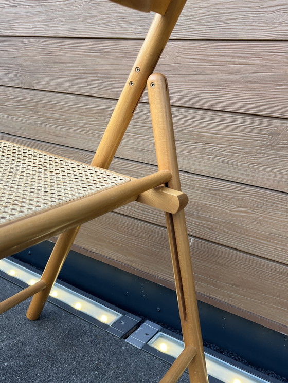 Image 1 of Vintage wooden folding chair with rattan seat midcentury Italy
