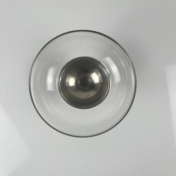Image 1 of Juego de 10 vasos para postre/helado, de vidrio y metal (¿plata?), 1970