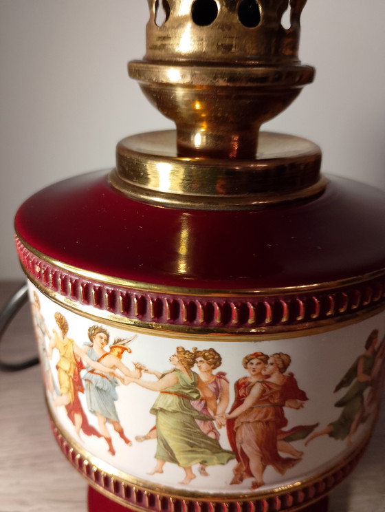 Image 1 of Florentine porcelain lamp, burgundy, signed and numbered, Italy, refurbished