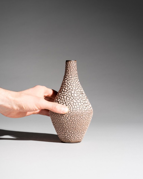 Image 1 of ALBERT KIESSLING "SNAKESKIN" Vase DUO East German Pottery REDUKTIONSGLASUR GDR