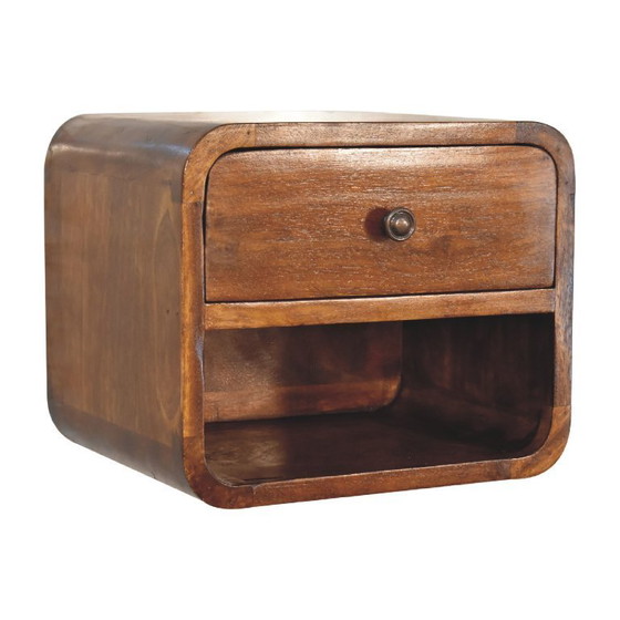 Image 1 of Mango wood floating classic bedside table with chestnut wood finish